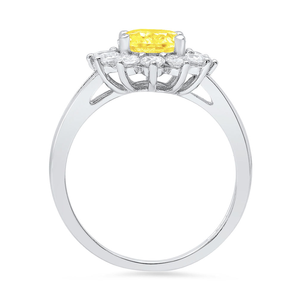 Oval Cut Yellow Simulated Diamond 18k White Gold Halo Ring Size 7.5 G316