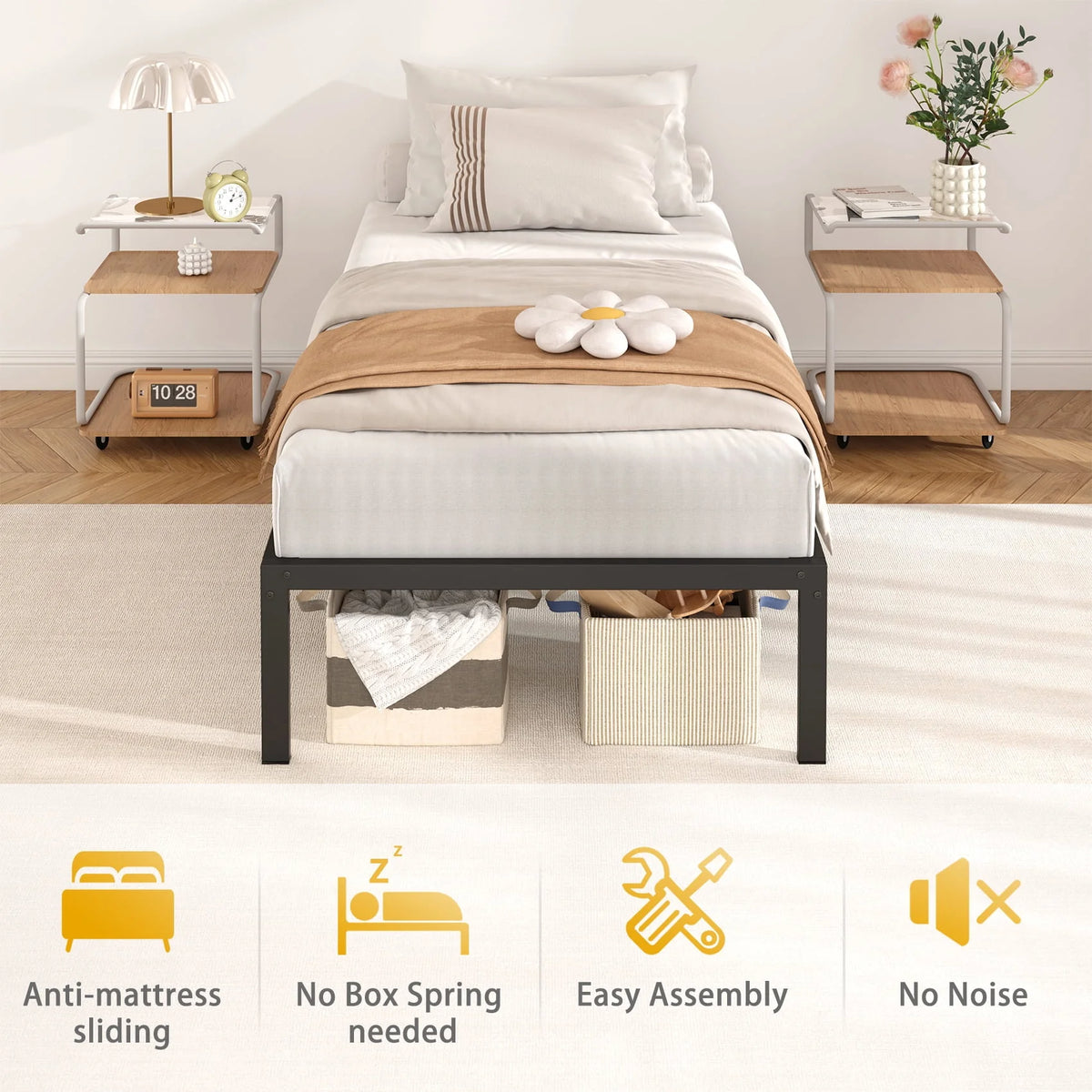 Queen Size Black Metal Platform Bed Frame A891