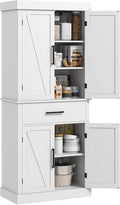 White 72" Tall Kitchen Pantry Storage Cabinet with 4 Barn Doors, Drawer, 5-Tier Shelf and Adjustable Shelves G390
