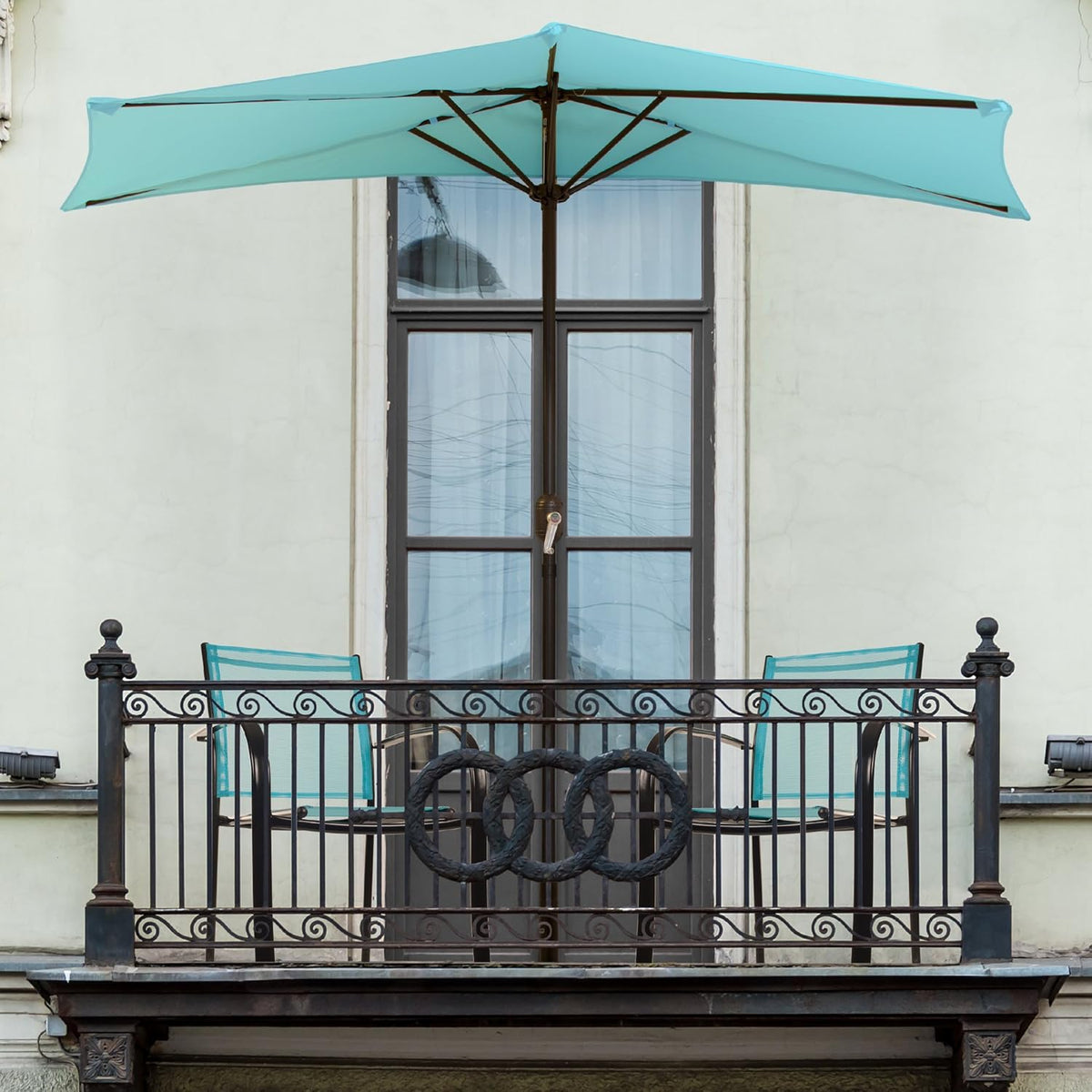 Tan 9-Foot Half Patio Umbrella Q7995