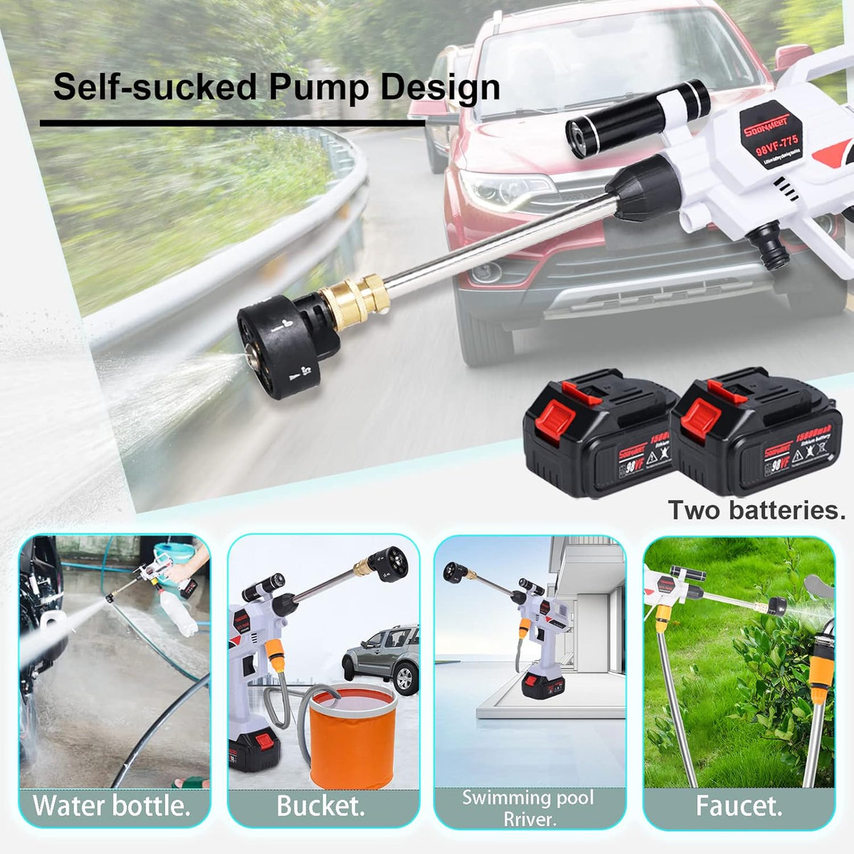 Cordless Portable Pressure Washer with 2 Batteries Q874