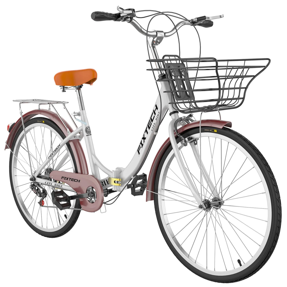 White 26 inch 7 Speed Foldable Cruiser Bike with Basket P729