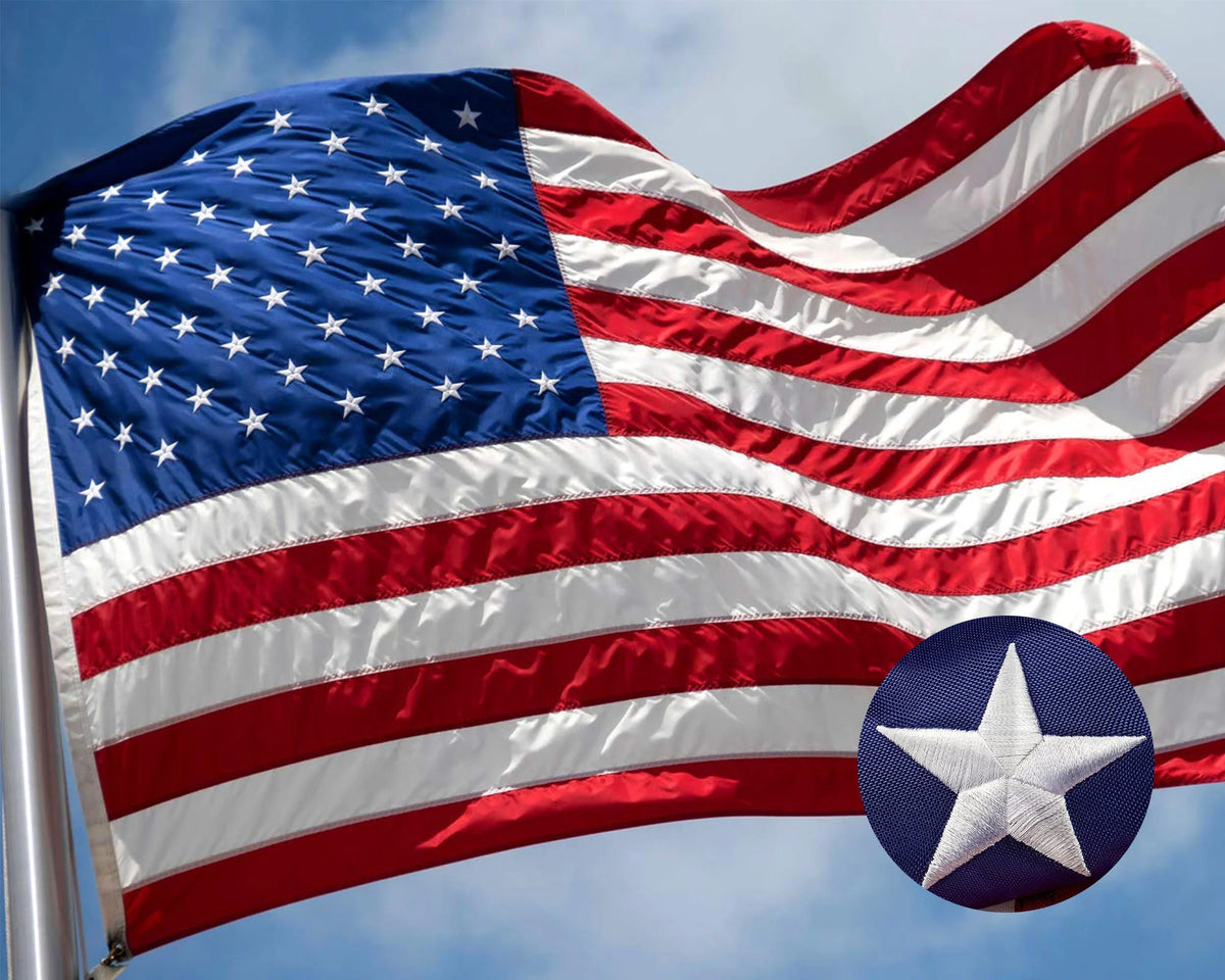 10x15 FT Nylon American Flag with Embroidered Stars D2807