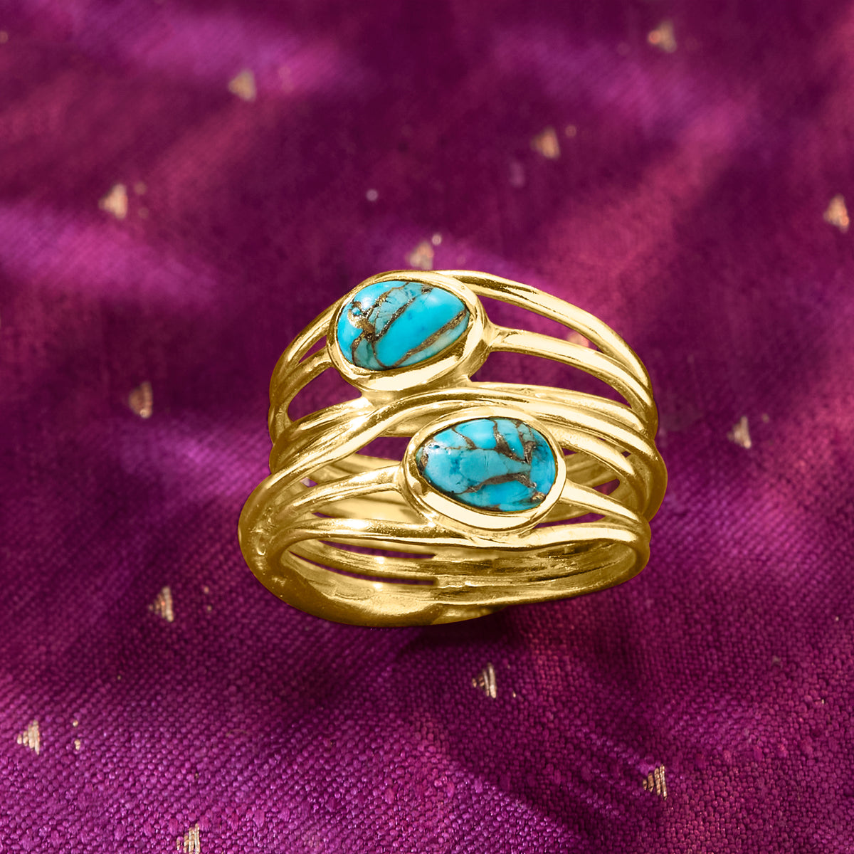 Turquoise Highway Ring in 18kt Gold Over Sterling X3475