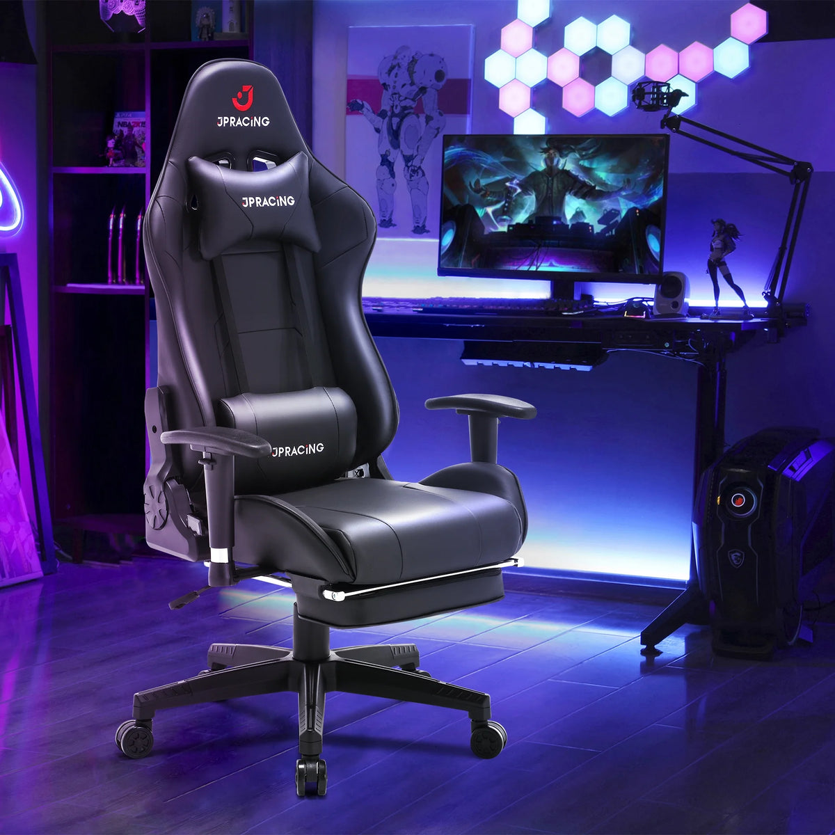 Black PU Leather Gaming Chair with Footrest R173