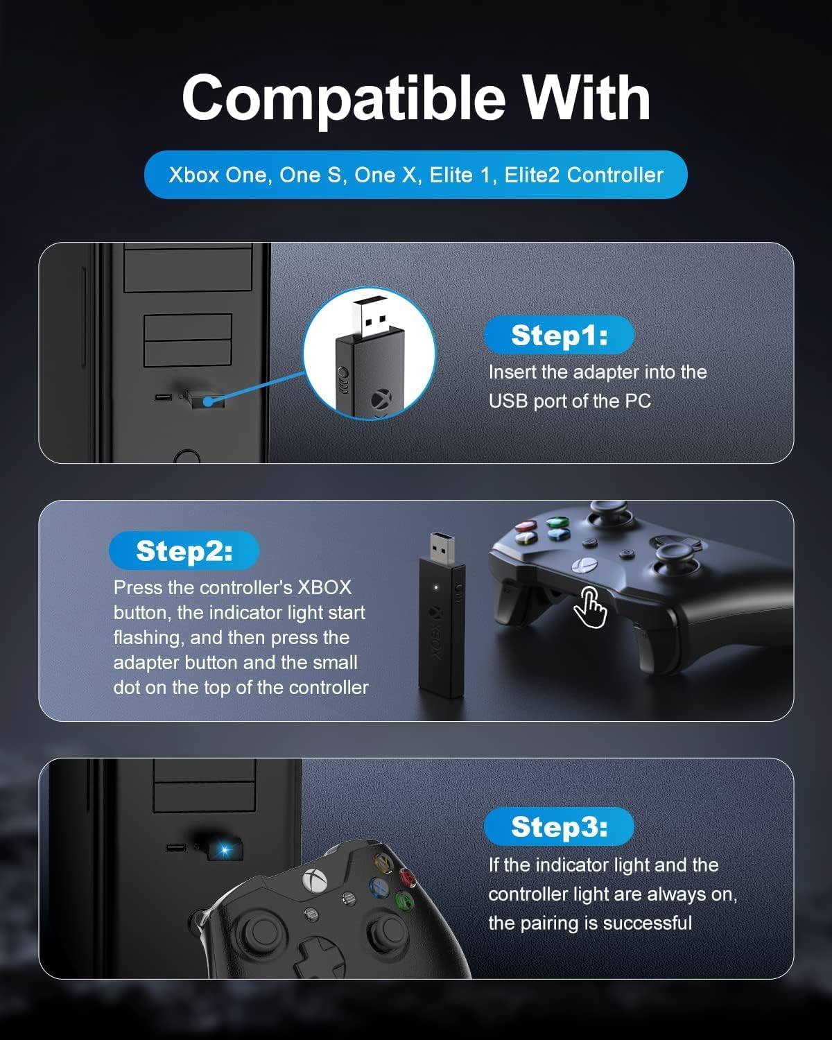 Black Wireless Adapter for Xbox One Controller X9998