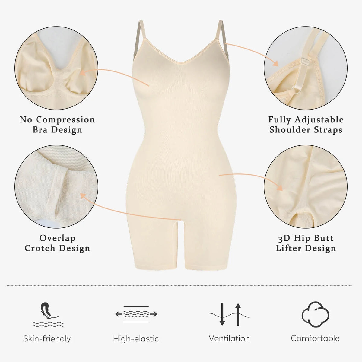 3 Packs Low Back Mid Thigh Bodysuit Shapewear Y1503