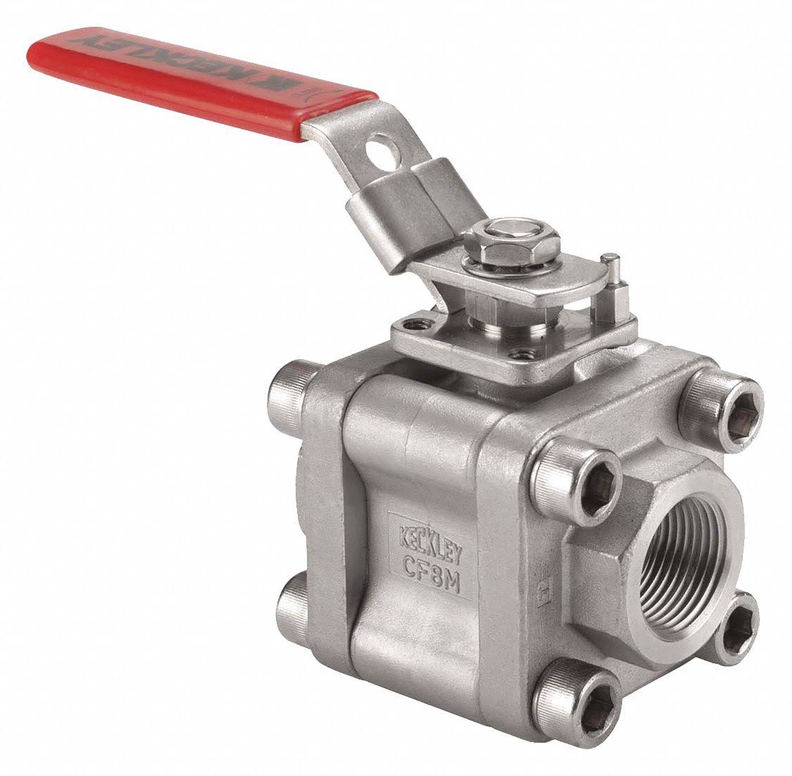 Ball Valve, 316 Stainless Steel, Inline, 3-Piece, Pipe Size 1/2 in H329543