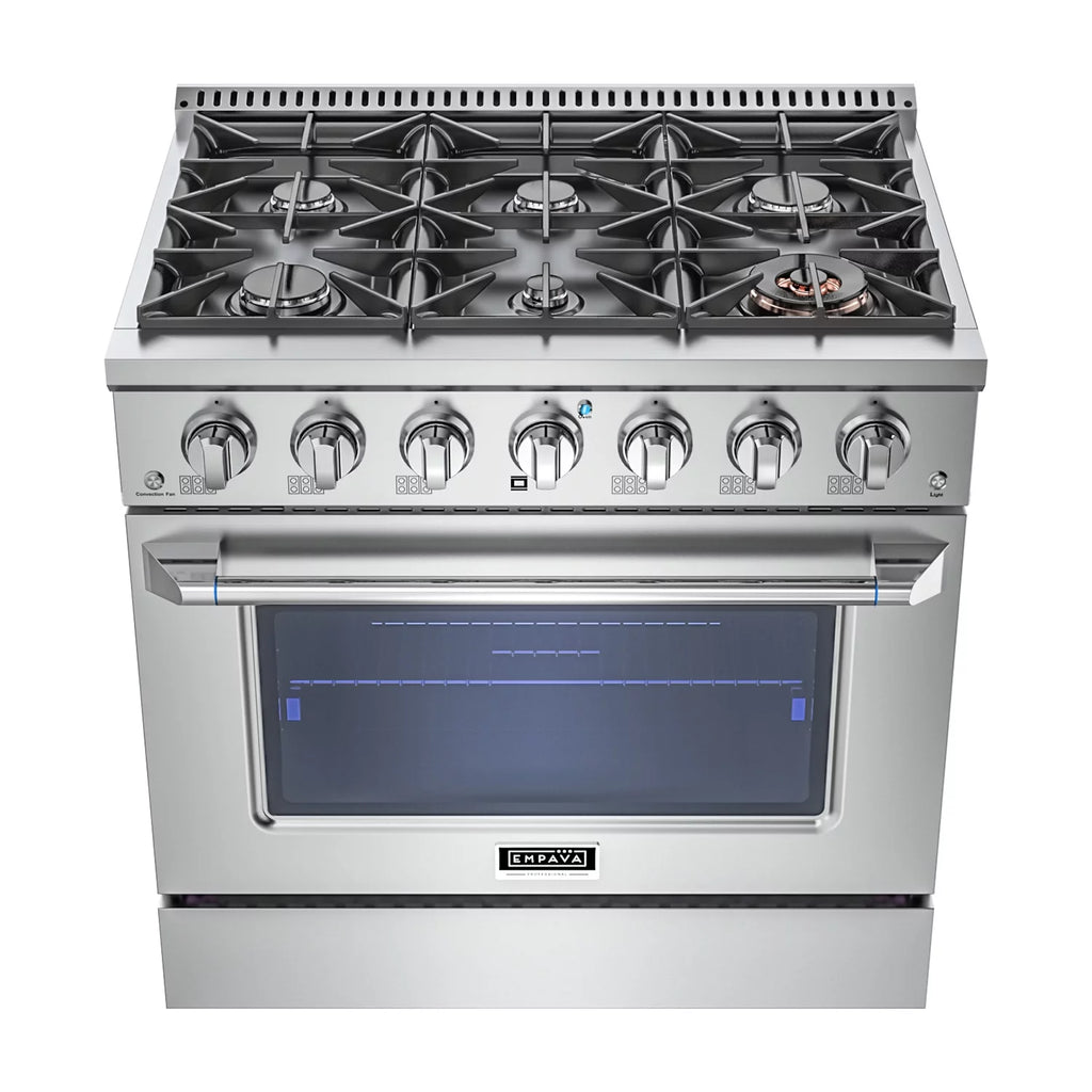 36 in. 5.2 cu. ft. Single Oven Gas Range with 6 Sealed Burners and Continuous Grates in Stainless Steel W843