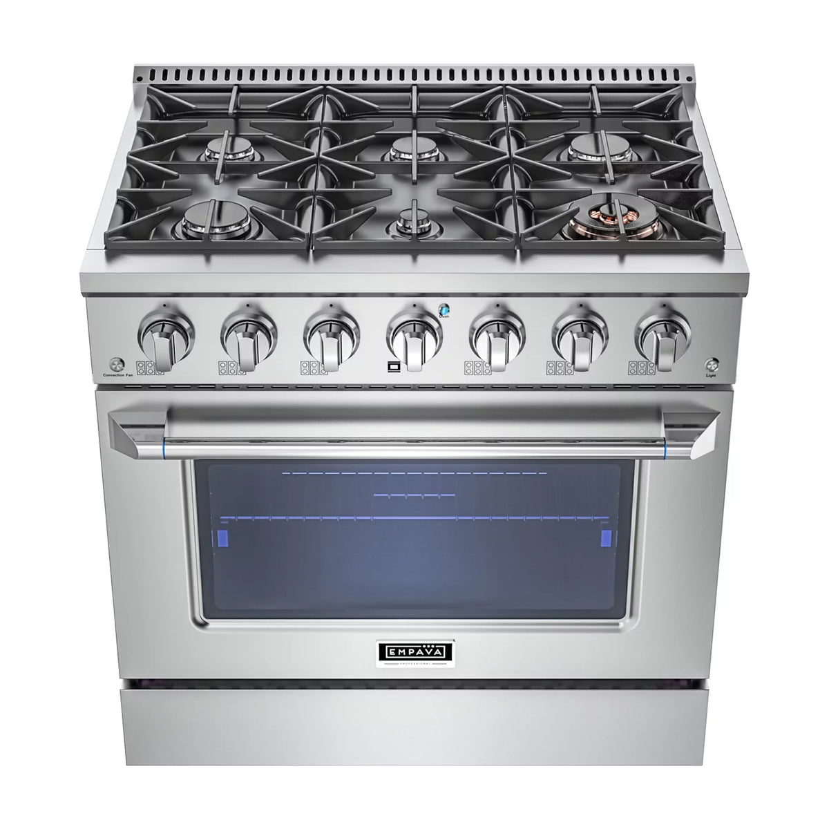 36 in. 5.2 cu. ft. Single Oven Gas Range with 6 Sealed Burners and Continuous Grates in Stainless Steel W843