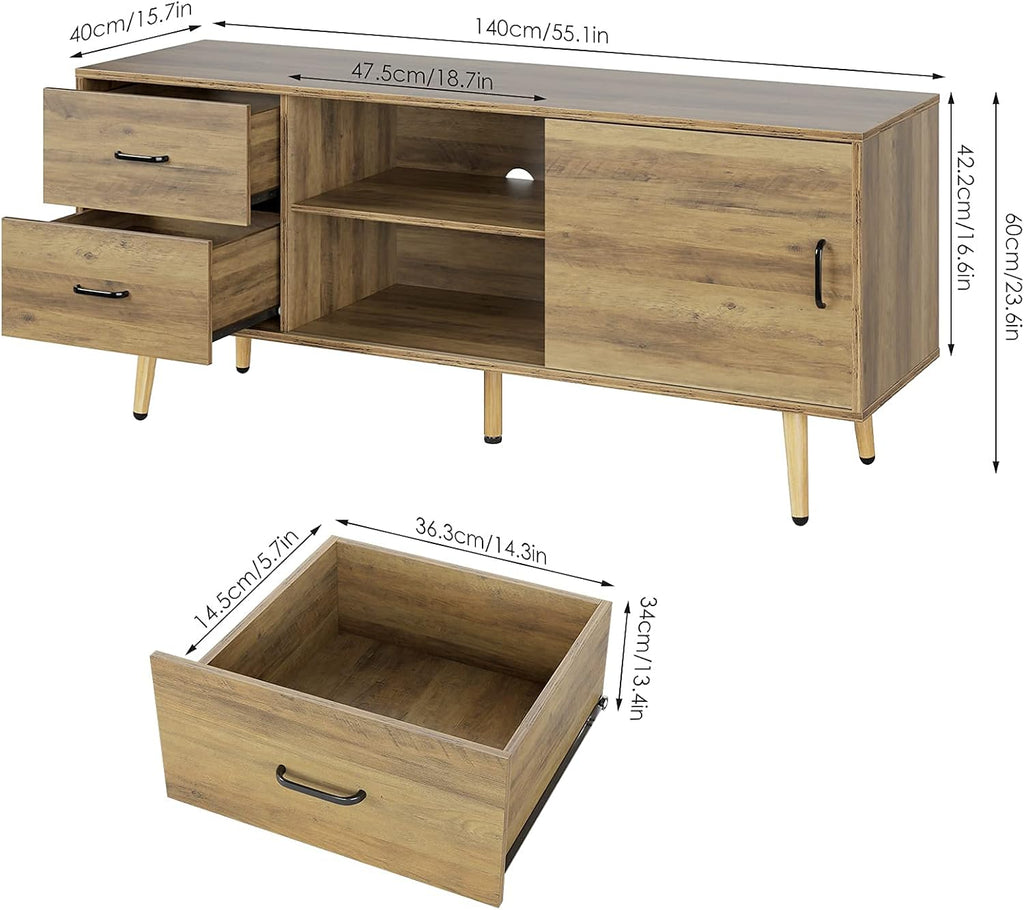 Mid Century Modern Wood TV Stand with Sliding Door A970