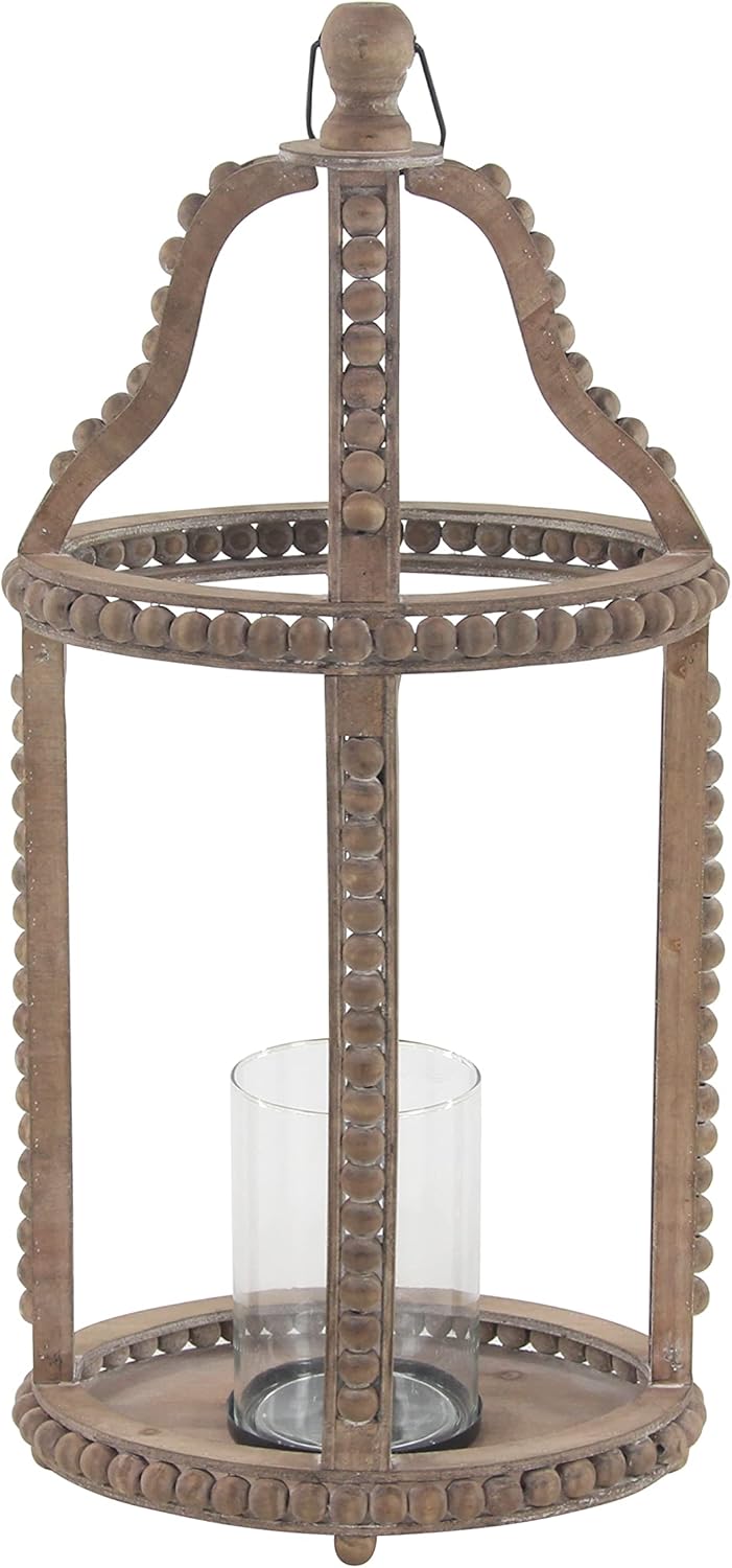 Rustic Wood and Glass Candle Lantern, 10W x 29H, Brown G885