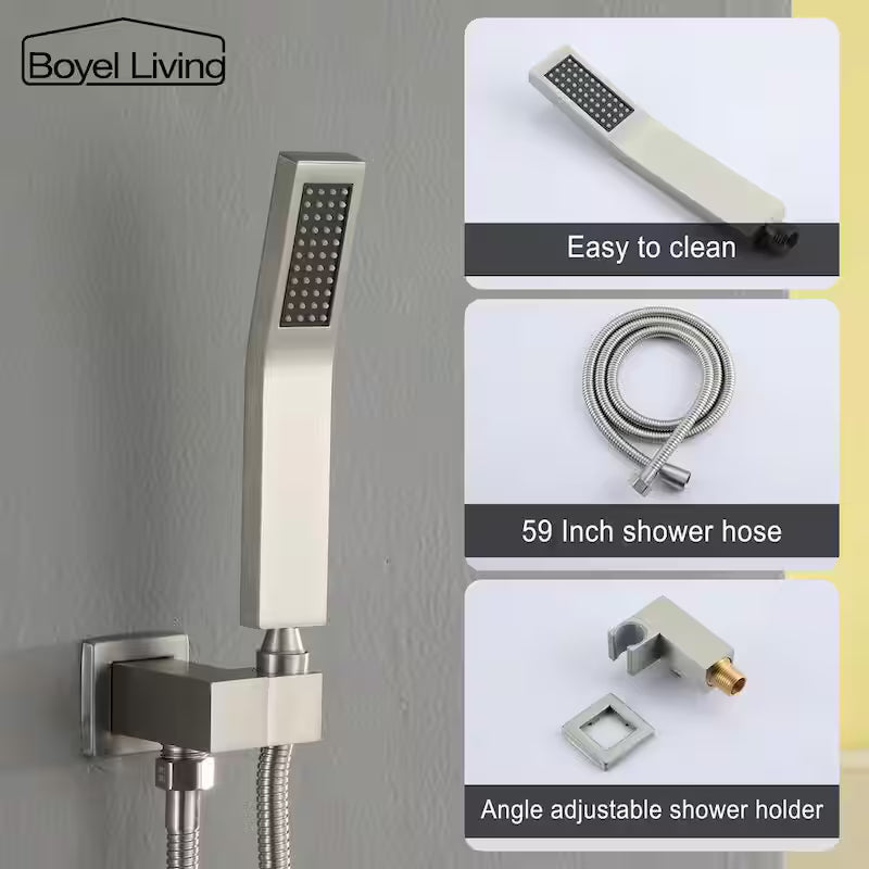 12 in. Ceiling Mount Dual Shower Heads with Pressure Balance Valve in Brushed Nickel B873628