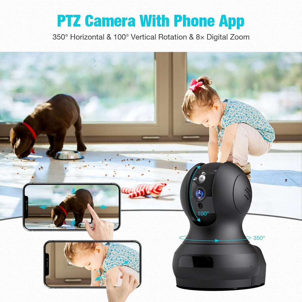 2K WiFi Pet Camera with Night Vision, Pan Tilt Zoom, Pack of 2 C227712
