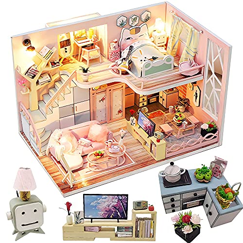 Dollhouse Miniature with Furniture Kit, Handmade DIY House Model J504