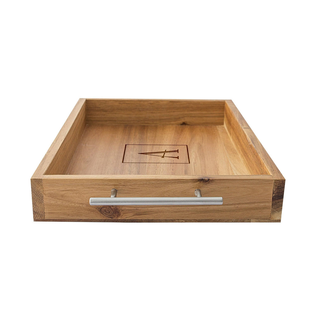 Acacia-wood Tray with Metal Handles H61401