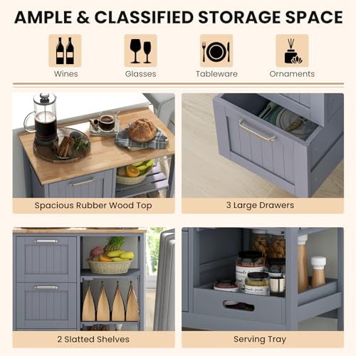 Rolling Wood Storage Cart with Drawers & Removable Tray U468