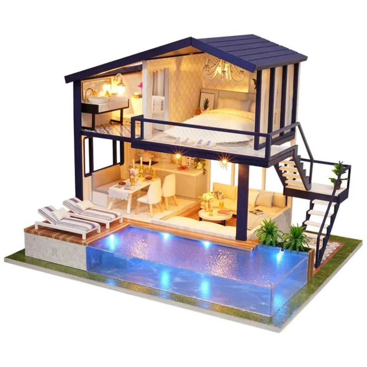 Miniature Dollhouse with LED Light, Swimming H44935