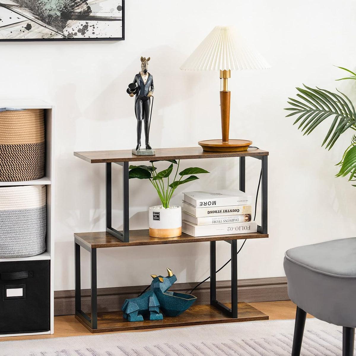 2-Tier S-Shaped Wooden Bookshelf D263