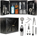 Barndoor Bartender Cabinet with 12 Piece Bar Tool Set, Rustic Brown, Pack of 2 I379577