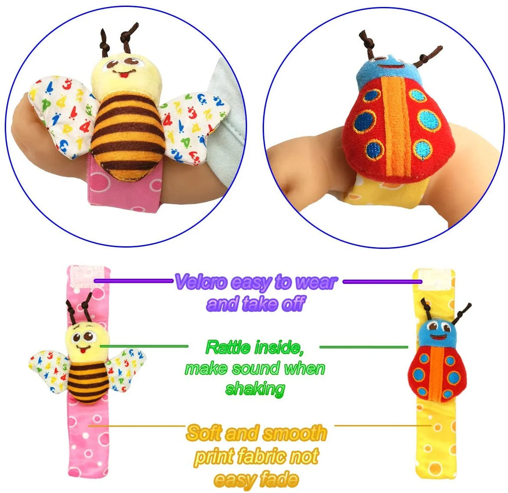 6 Pcs Baby Wrist Rattle & Foot Finder Socks Soft Plush Animal Doll I85260