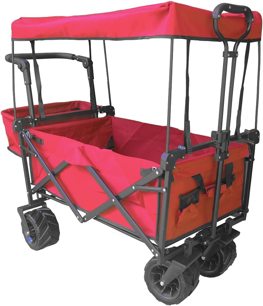 Collapsible Wagon Camping Garden Cart with Removable Canopy, Adjustable Push Handles and Brake (Camo) T962092