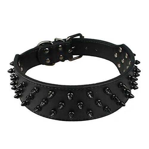 Black Spiked Studded Leather Dog Collar X4949