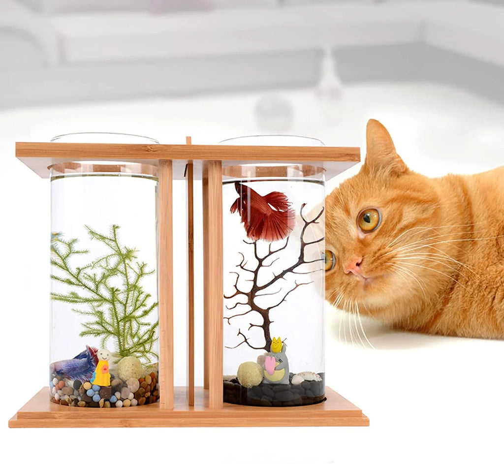 Bamboo Fish Bowl Glass Aquarium Mini Fish Tank Z936