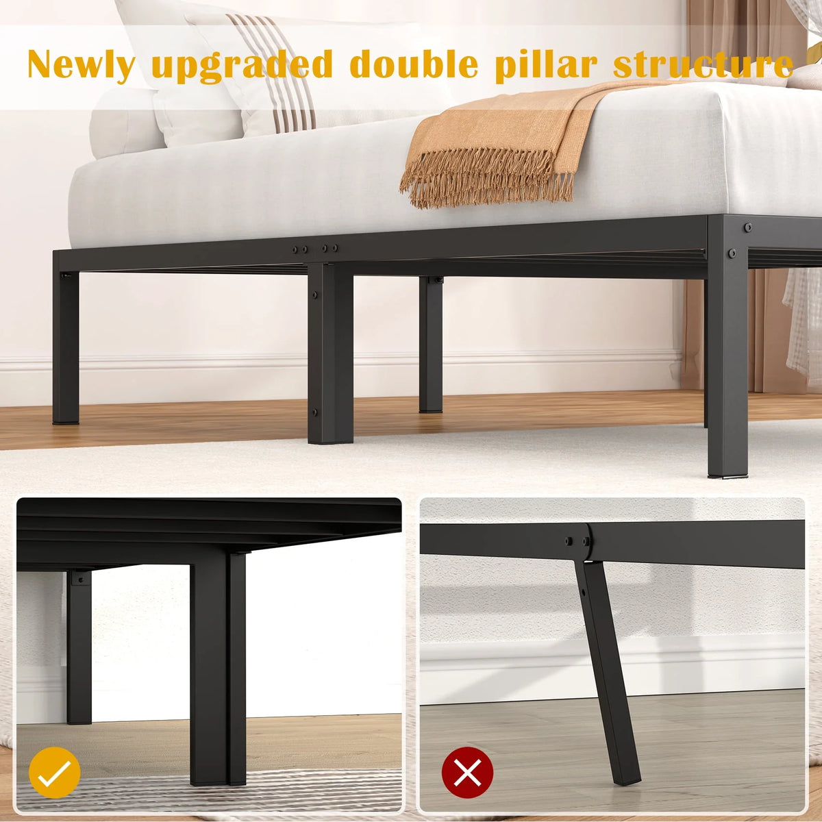Queen Size Black Metal Platform Bed Frame A891