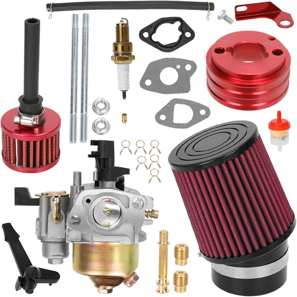 Upgrade Carburetor Air Filter Adapter with Mini Air Filter Jet Kit for Predator 212cc 6.5 Hp Gx160 Gx200 196cc Baja Mb200 Ct200u BT200x KT196 Performance Parts Stage 1 Go Kart Mini Bike Pack of 2 K689530
