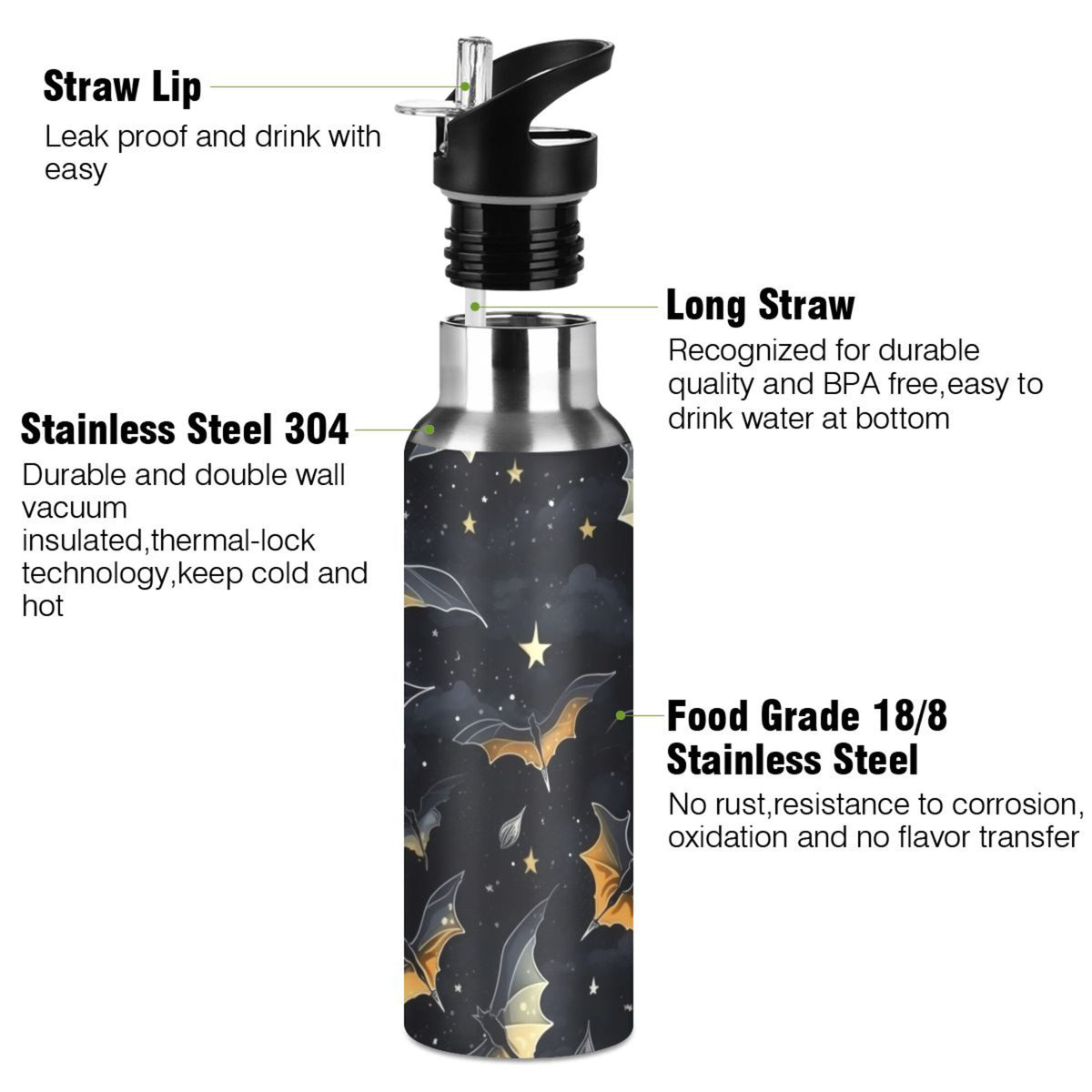 20 oz Insulated Stainless Steel Water Bottle with Straw Lid G620361