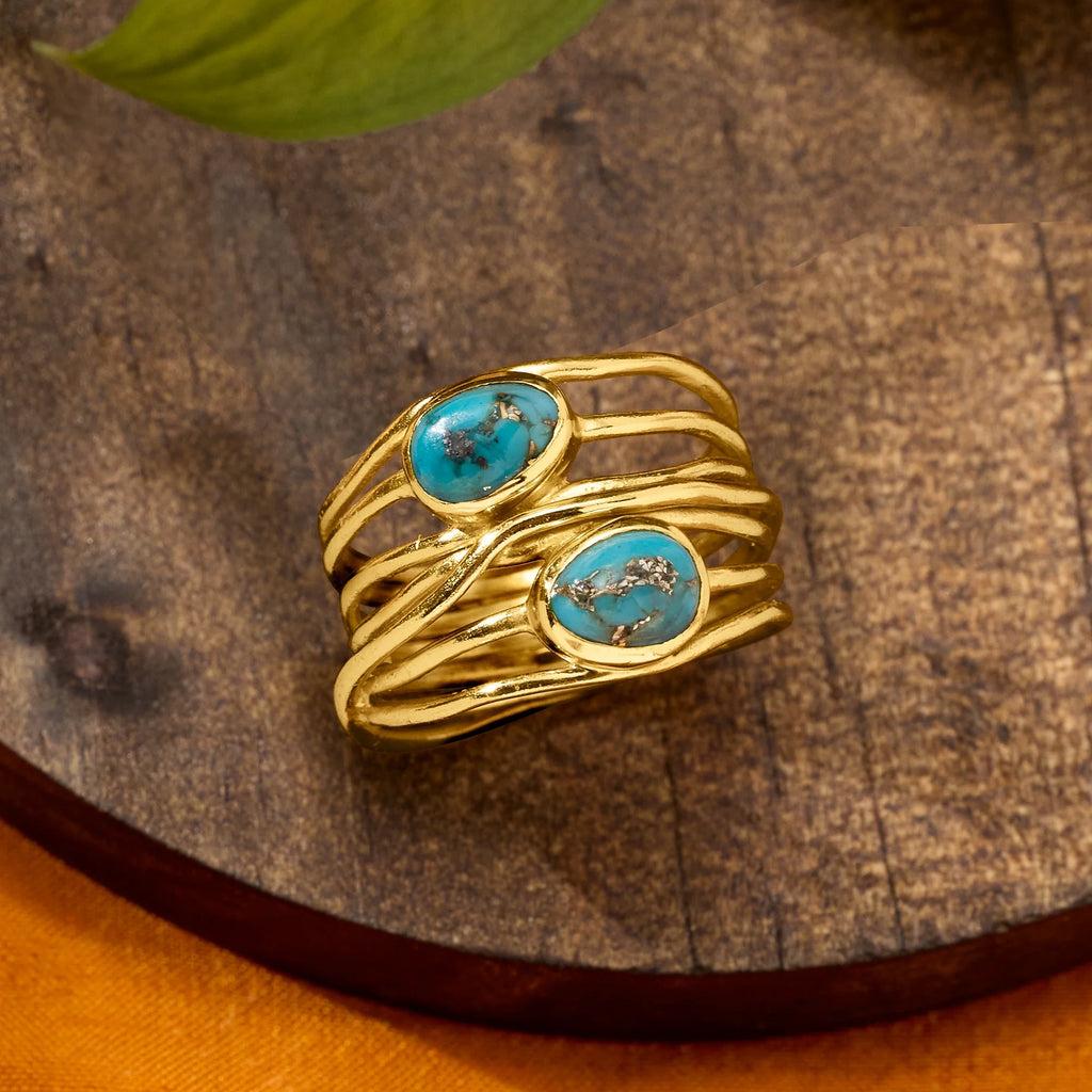 Turquoise Highway Ring in 18kt Gold Over Sterling X3475