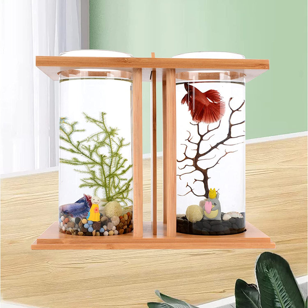 Bamboo Fish Bowl Glass Aquarium Mini Fish Tank Z936