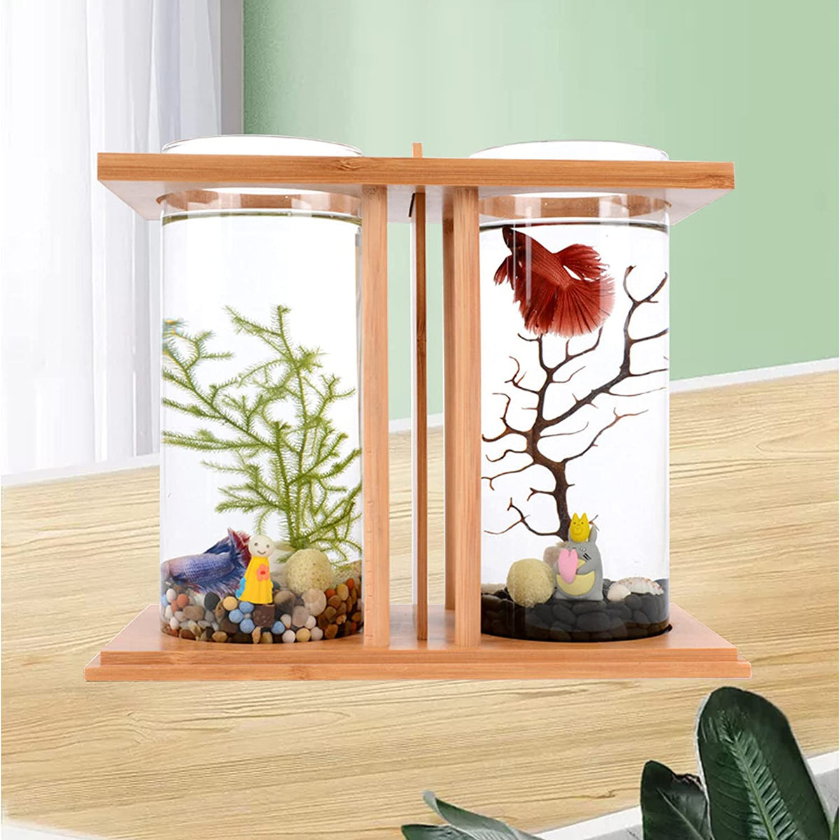 Bamboo Fish Bowl Glass Aquarium Mini Fish Tank Z936