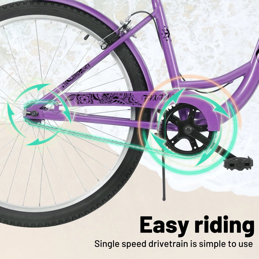 White 26 inch 7 Speed Foldable Cruiser Bike with Basket P729