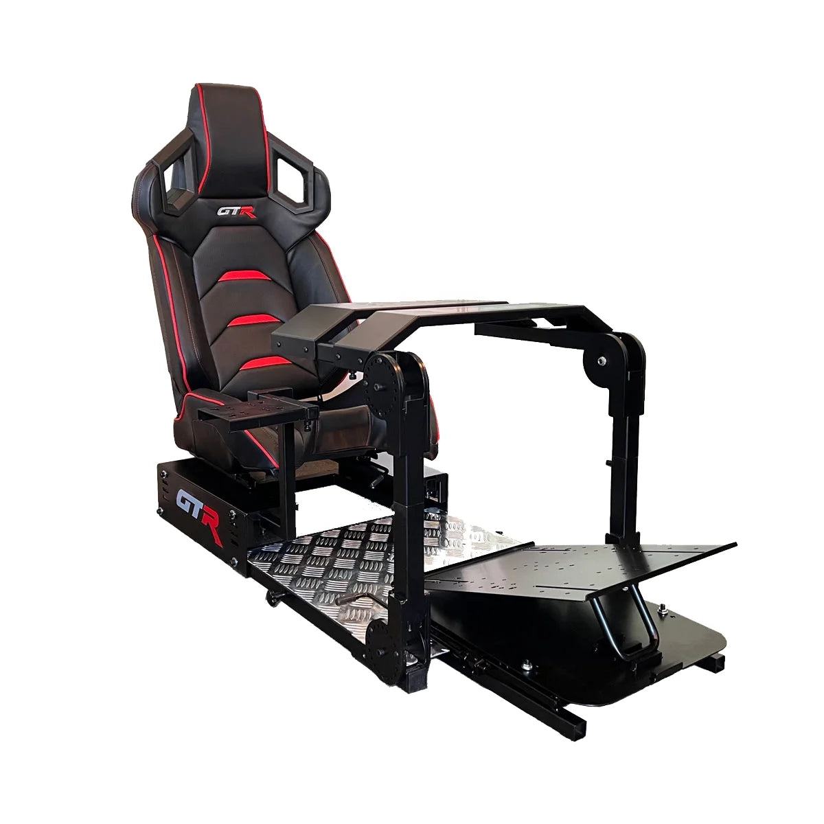 Black Frame Adjustable Leatherette Racing Simulator Cockpit with Racing Seat I63612