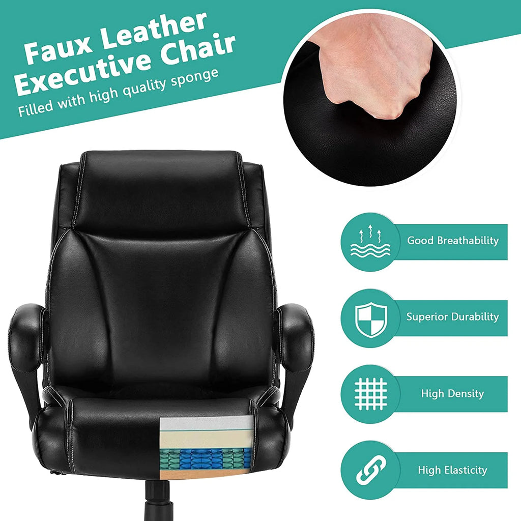Big & Tall High-Back Leather Adjustable Swivel Office Chair with Lumbar Support L189030