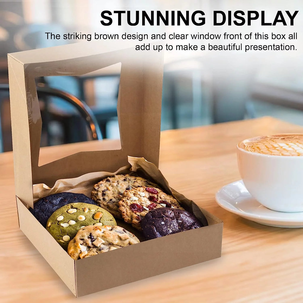 Brown Cookie Box with Window 8" x 8" x 2.5" Pack of 15 T8772