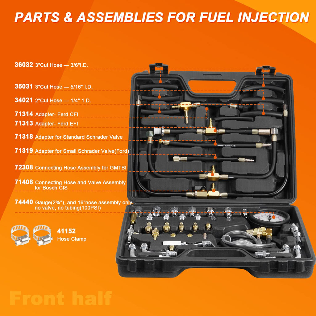 Fuel Injection Pressure Gauge Tester Kit with Adapter Fitting Set, Dual Scale 0-140 PSI / 10 Bar, Pack of 2 Y21931