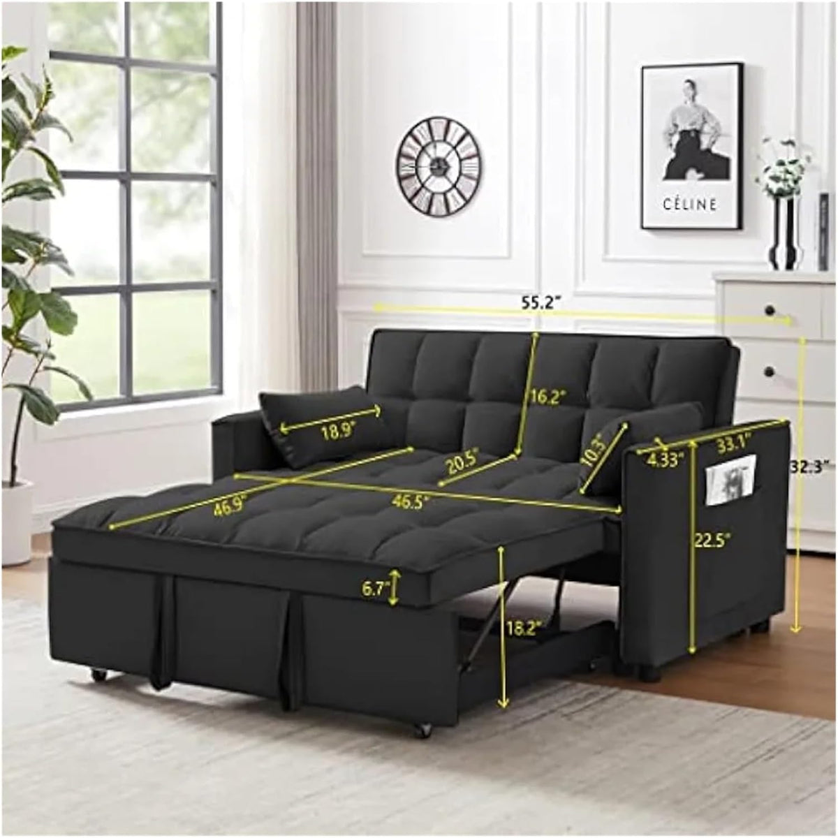 Light Gray Velvet Convertible Sleeper Sofa V218