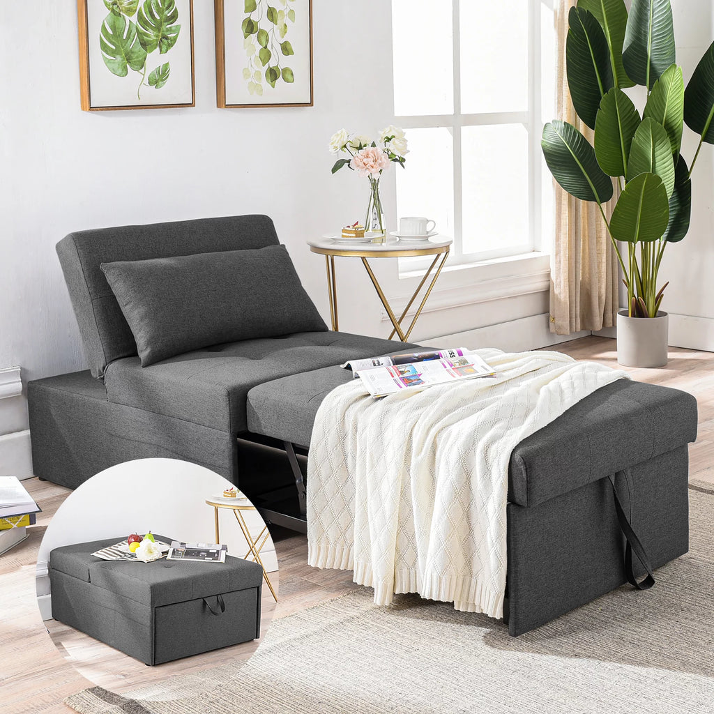 Charcoal Black Linen Fabric 4 in 1 Convertible Sleeper Chair B28375
