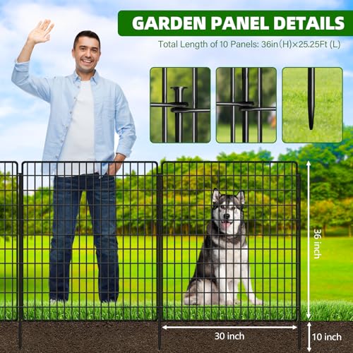 10 Panels 33 in x 24 ft Rustproof Metal Garden Fence X300