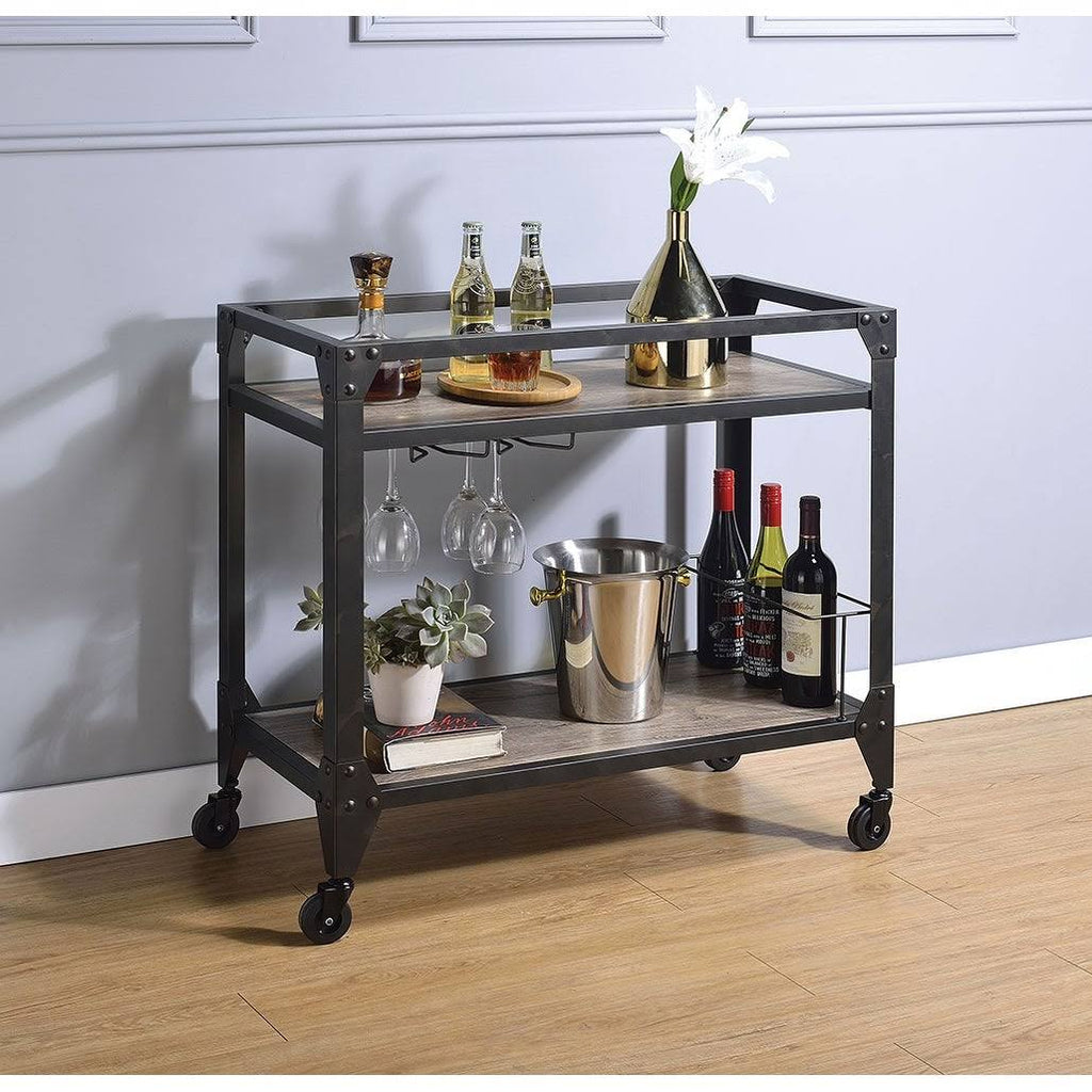 Rustic Oak & Charcoal Wood Serving Cart X239