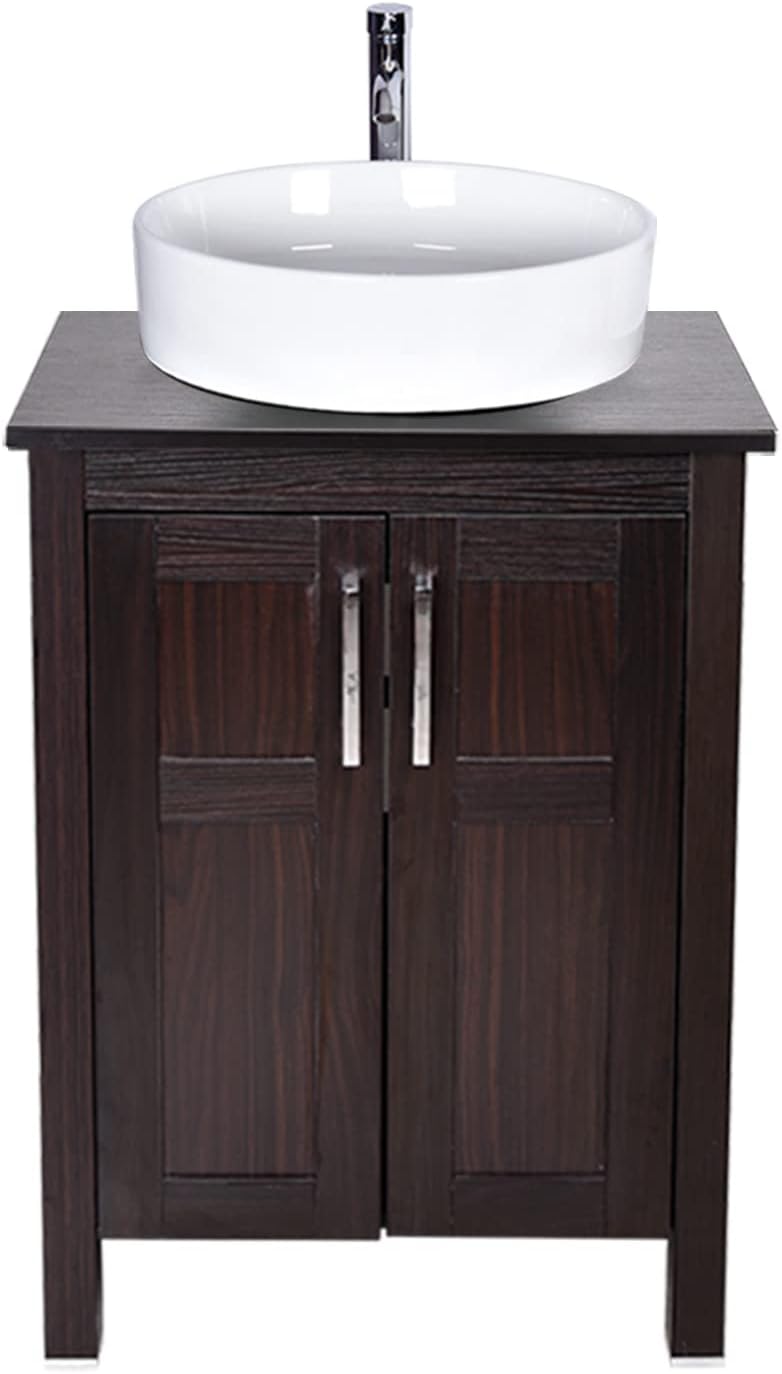 24 Inches Dark Coffee Bathroom Vanity Set with Top and 2-Door Cabinet C4107