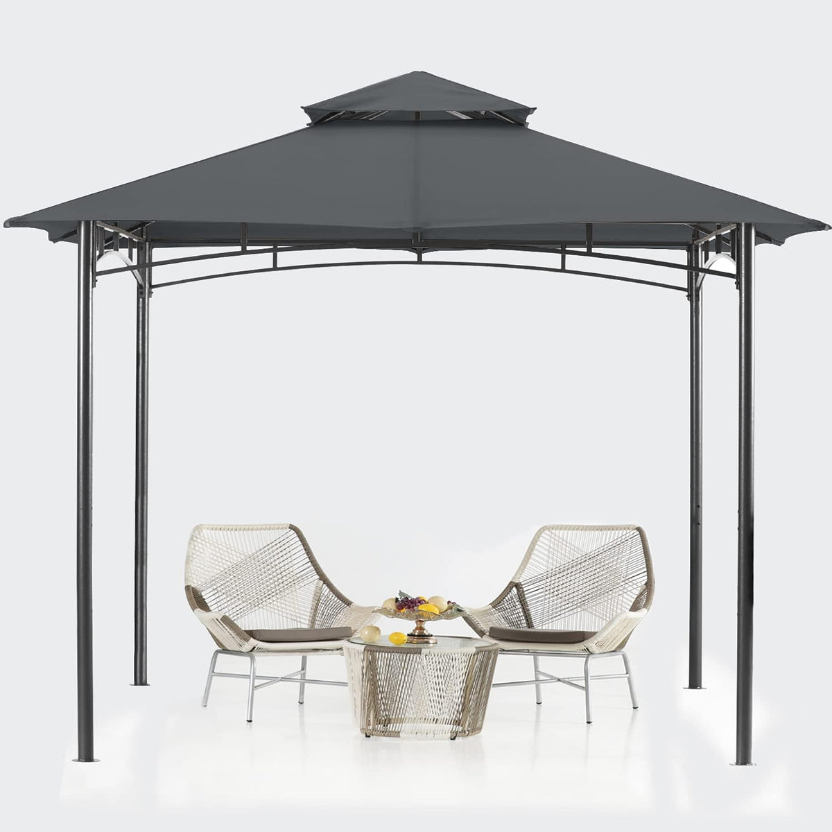8'x 8' Gray Double Tiered Gazebo Canopy B51315
