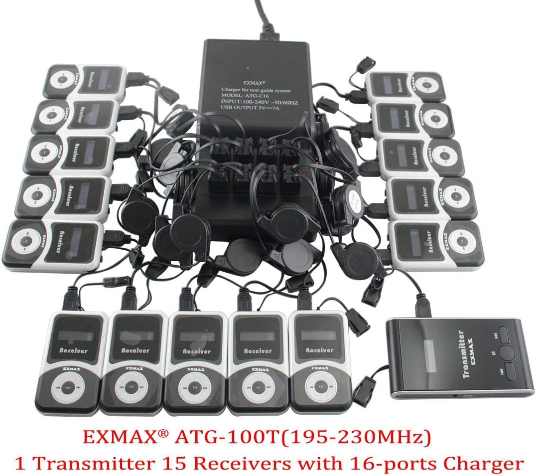 1 Transmitter 15 Receivers Wireless Tour Guide System with Charge Station D47342