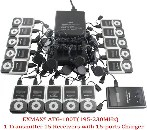 1 Transmitter 15 Receivers Wireless Tour Guide System with Charge Station D47342