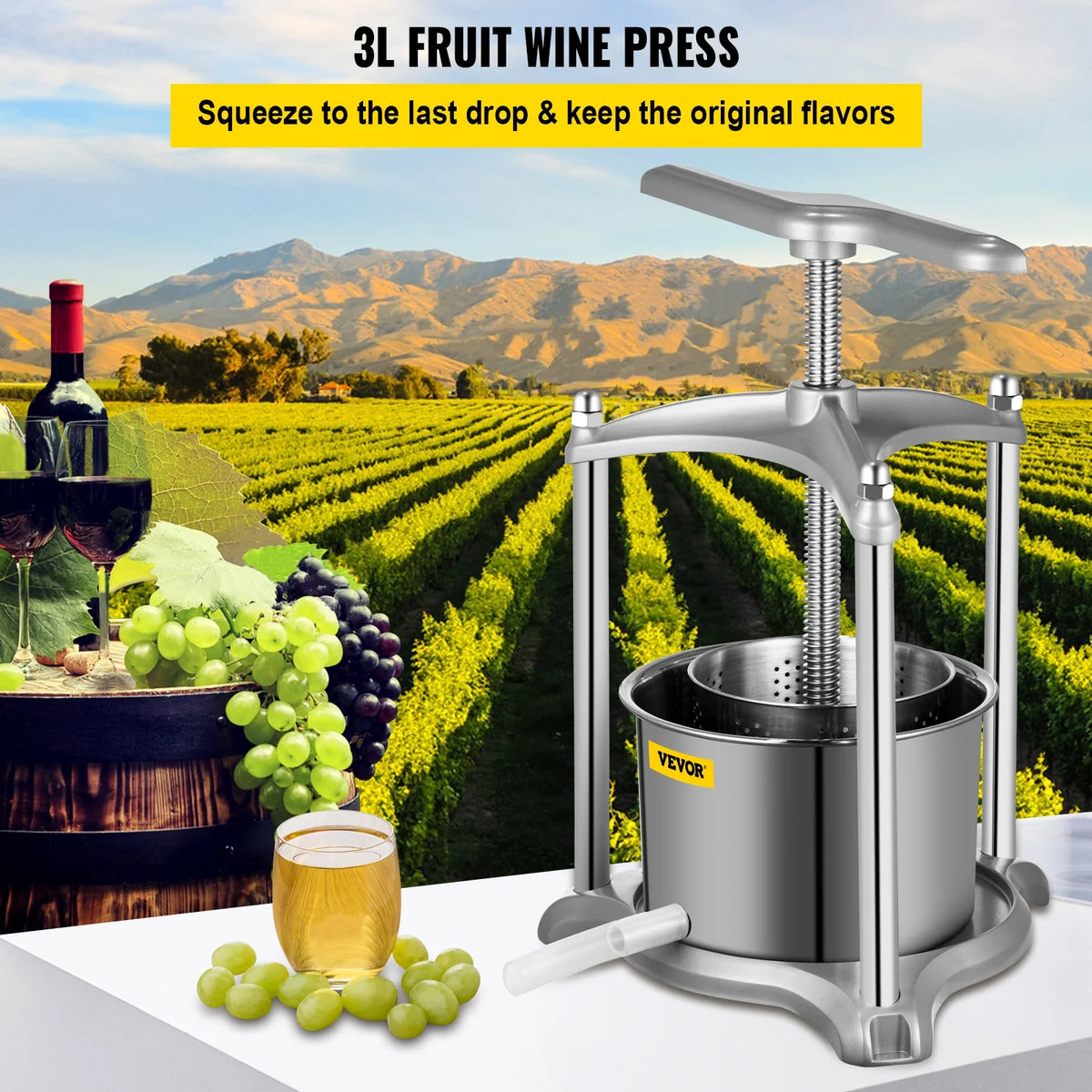 3 L Dual Stainless Steel Barrels Wine Press Machine H438792