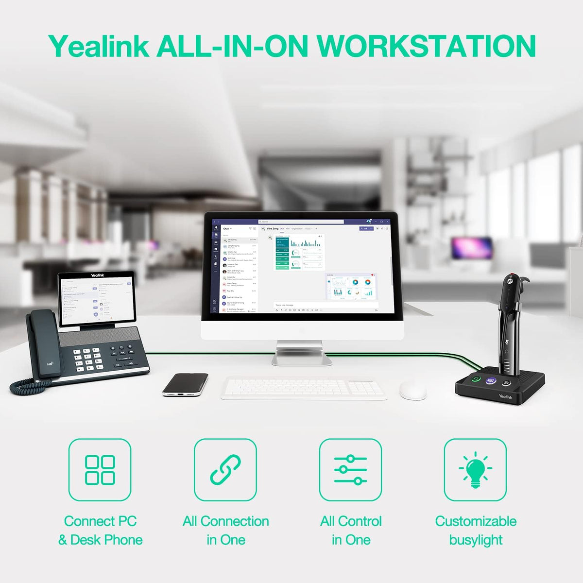 Wireless Headset with Microphone for Computer PC Laptop Teams Certified Headset Office IP VoIP Phones Noise Canceling Mic Single Ear Headset with Charge Stand H664563