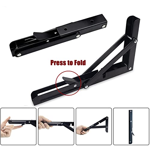 Black 14 Inch Heavy Duty Metal Folding Shelf Bracket 2 Pack D90924